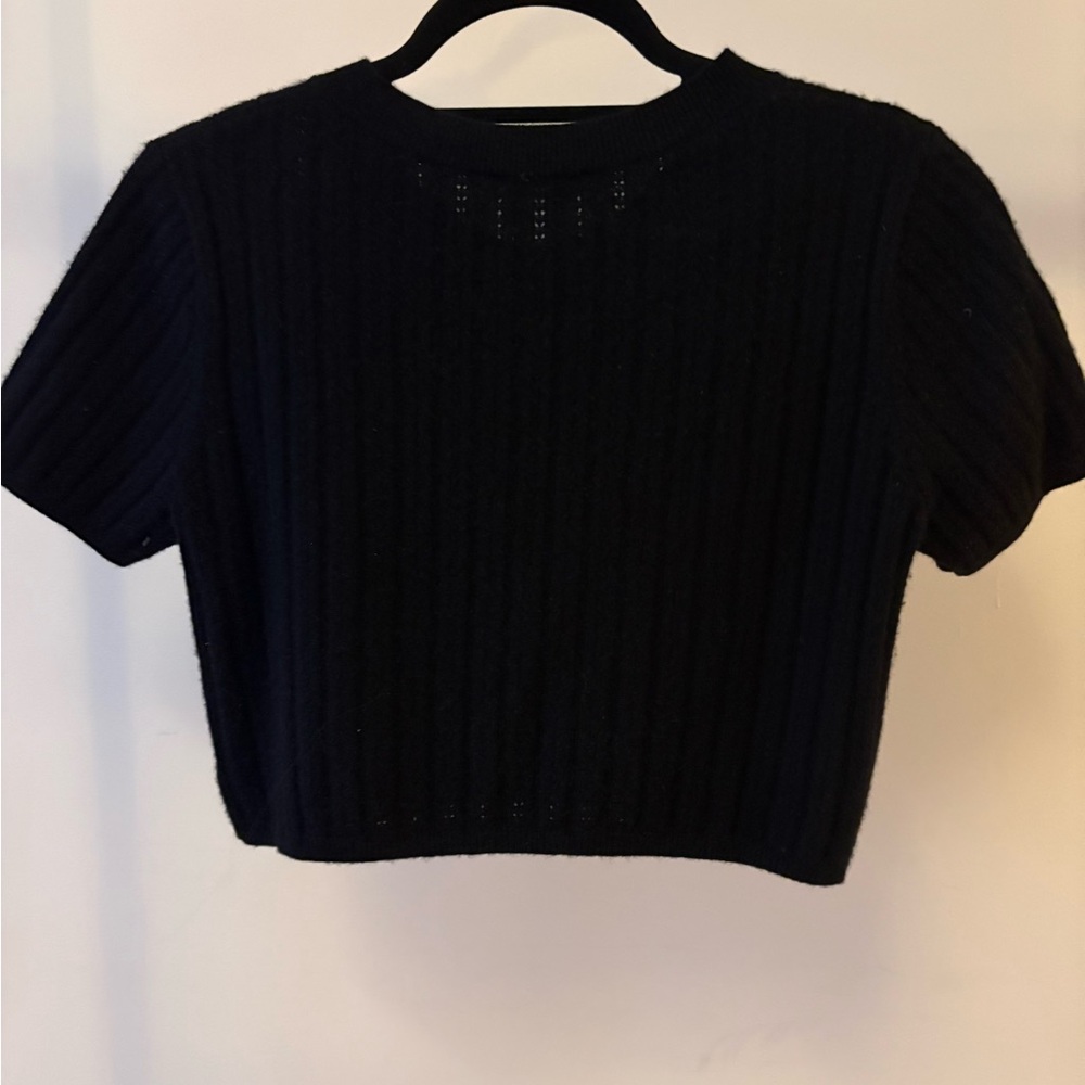 Reformation cropped short sleeve Black Ribbed cashmere Cardigan - Picture 3 of 4